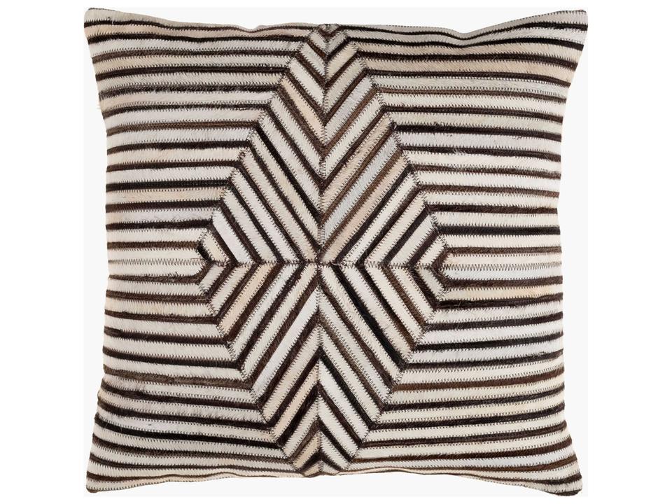 Nashville Hair On Hide and Cotton Accent Pillow in Cream Tan Black Light Gray