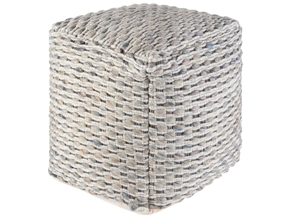 Lanier Woven Wool Polybead Pouf in Gray Blue Light Gray
