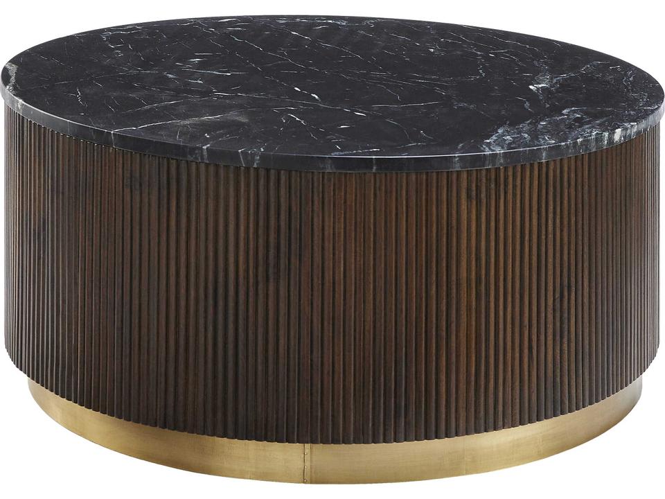 Nems Round Black Marble Coffee Table with Dark Brown Mango Wood Base