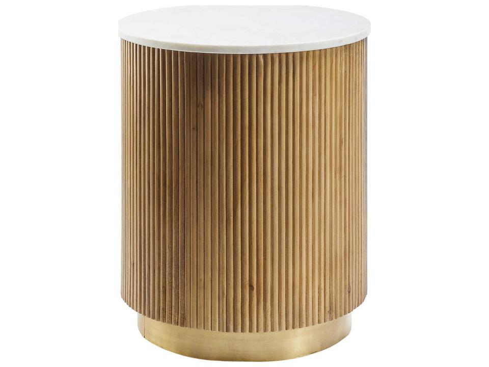 Nems Round Marble and Mango Wood End Table with Brass Detailing