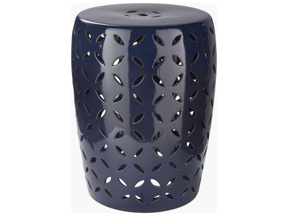 Chantilly Glazed Navy Ceramic Round Garden Stool