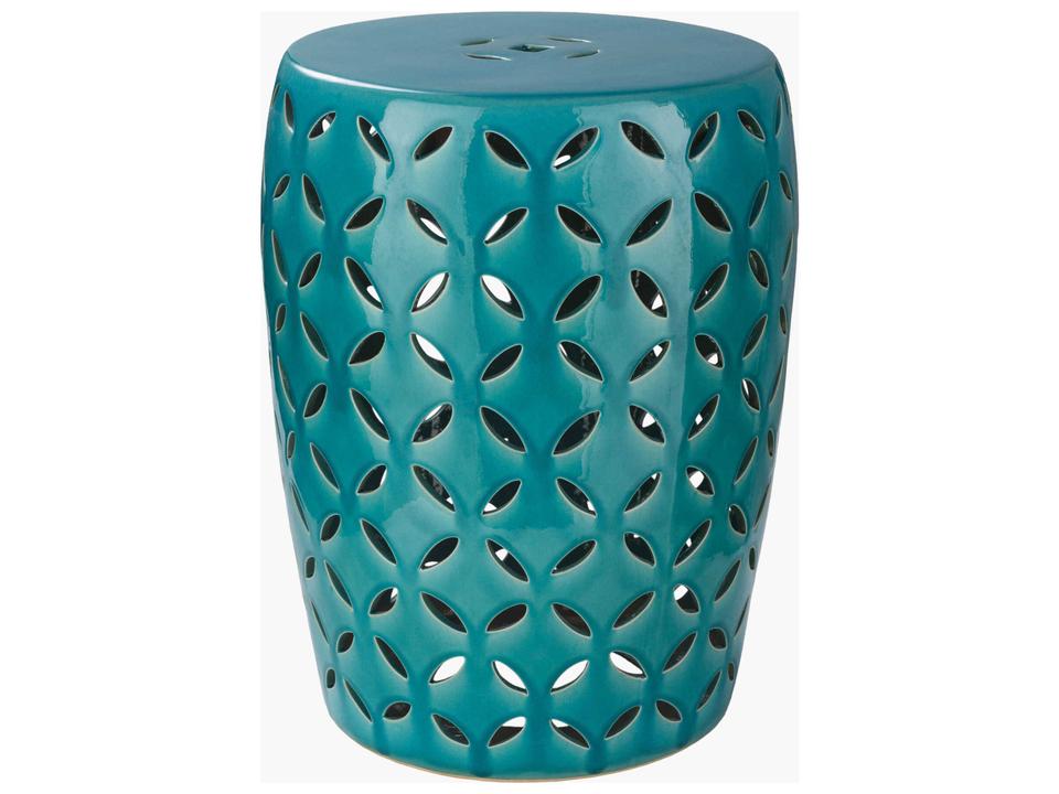 Surya Chantilly Glazed Teal Ceramic Round Garden Stool