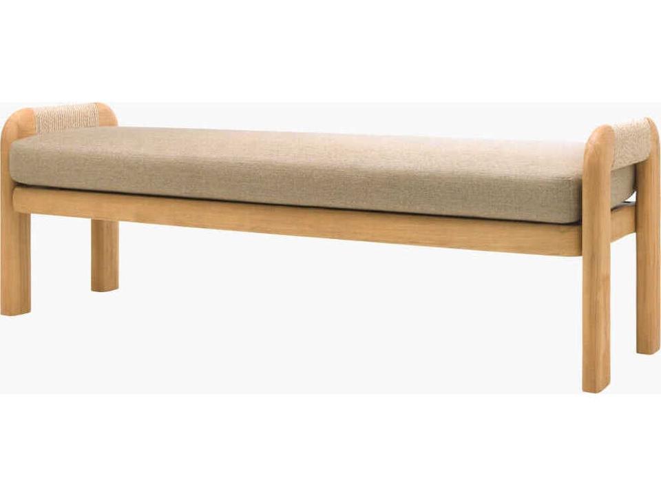 Palma Taupe Acrylic Upholstered Teak Wood Bench