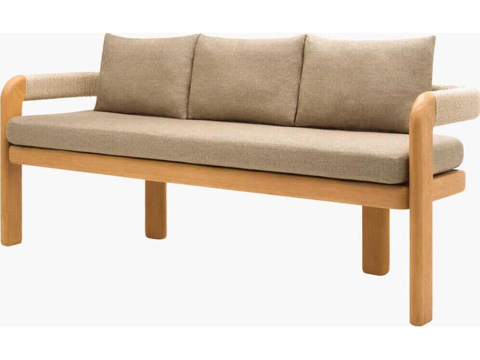 Surya Palma Outdoor Teak Wood Cushion Bench in Taupe