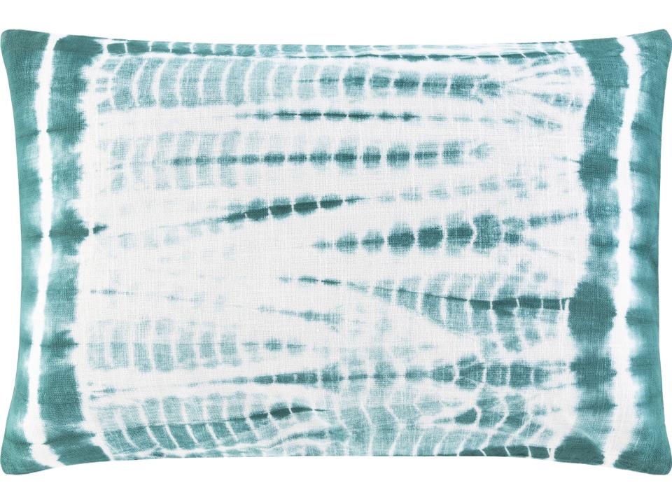 Suji Tie-Dyed Cotton Lumbar Pillow in Teal and White