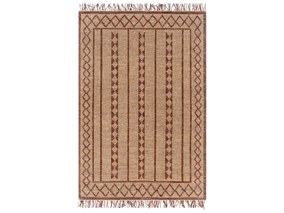 Touareg Hand Woven Jute Leather Area Rug with Border Design