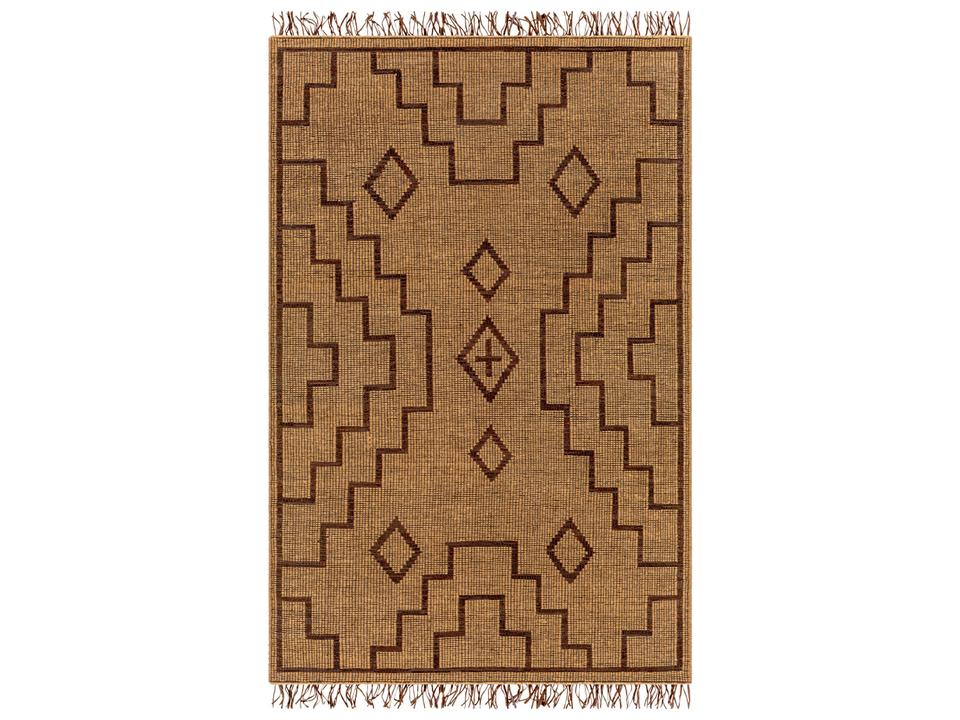Touareg Hand Woven Jute and Leather Area Rug with Fringe