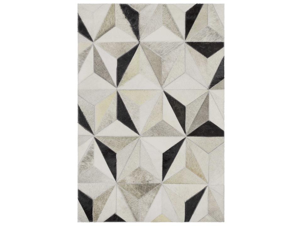 Trail Hand Stitched Geometric Area Rug in Charcoal Grey and Taupe