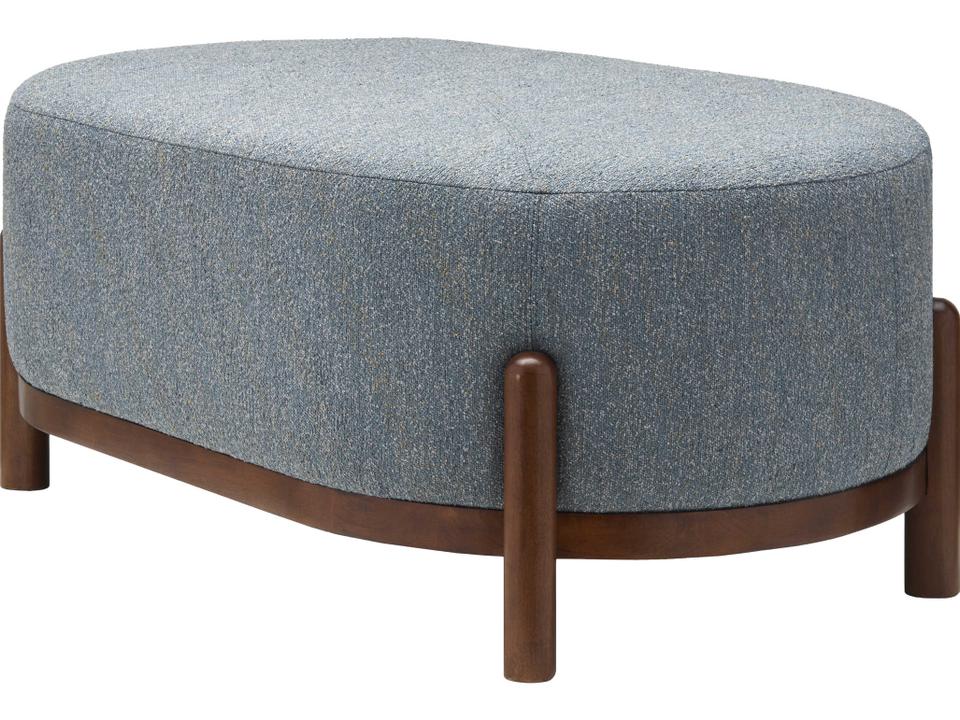 Valek Blue Upholstered Ottoman with Brown Rubber Wood Base