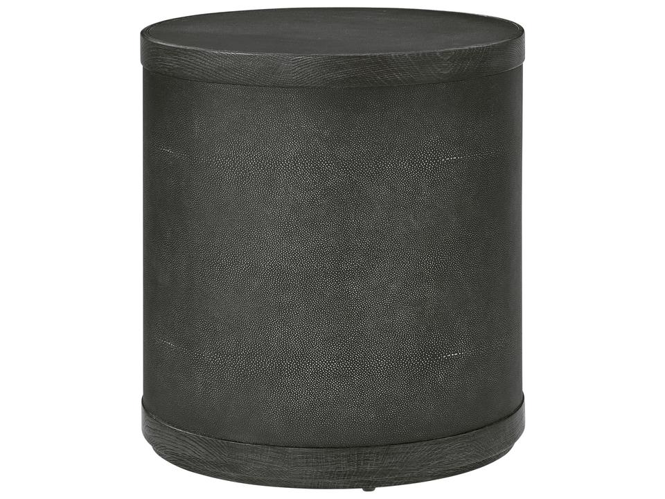 Maxwell Round Drum Side Table with Shagreen in Obsidian