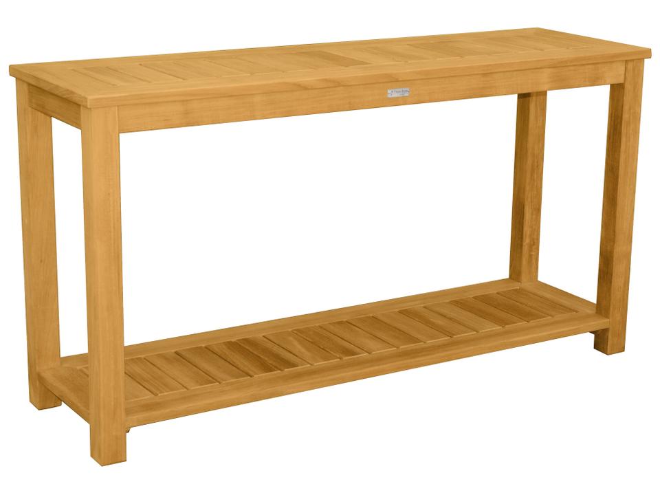 Newport Teak Natural Rectangular Patio Console Table with Lower Shelf