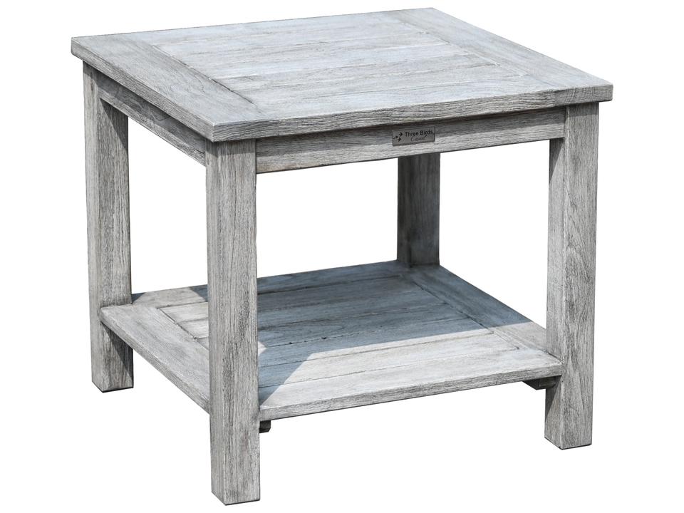 Shelburne Square Teak Side Table with Shelf in Pre-Weathered Finish