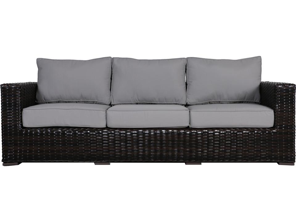 Monterey 3-Seat Patio Sofa with Olefin Cushions in Brown and Silver Grey