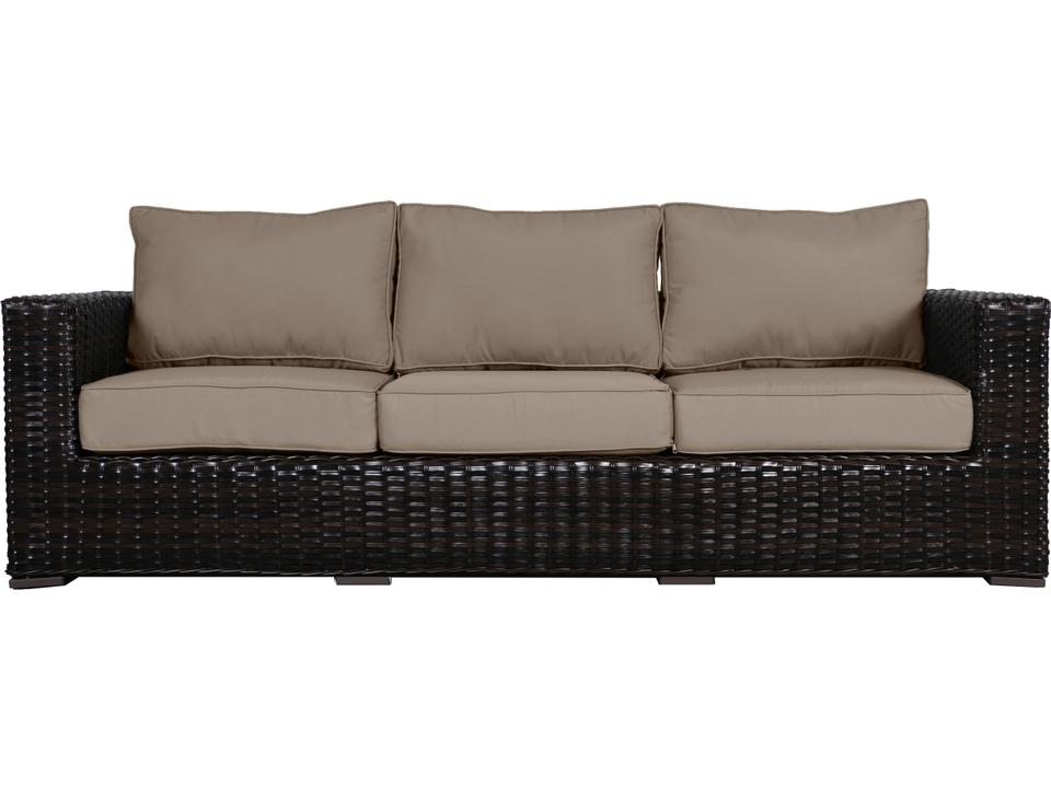 Santa Monica 3-Seat Wicker Rattan Outdoor Sofa in Espresso Brown with Wheat Cushions