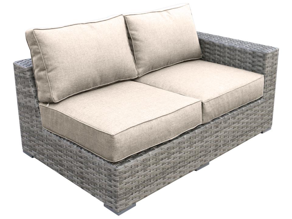 Bali Wicker Olefin Outdoor Loveseat in Silver Grey with Light Beige Cushions