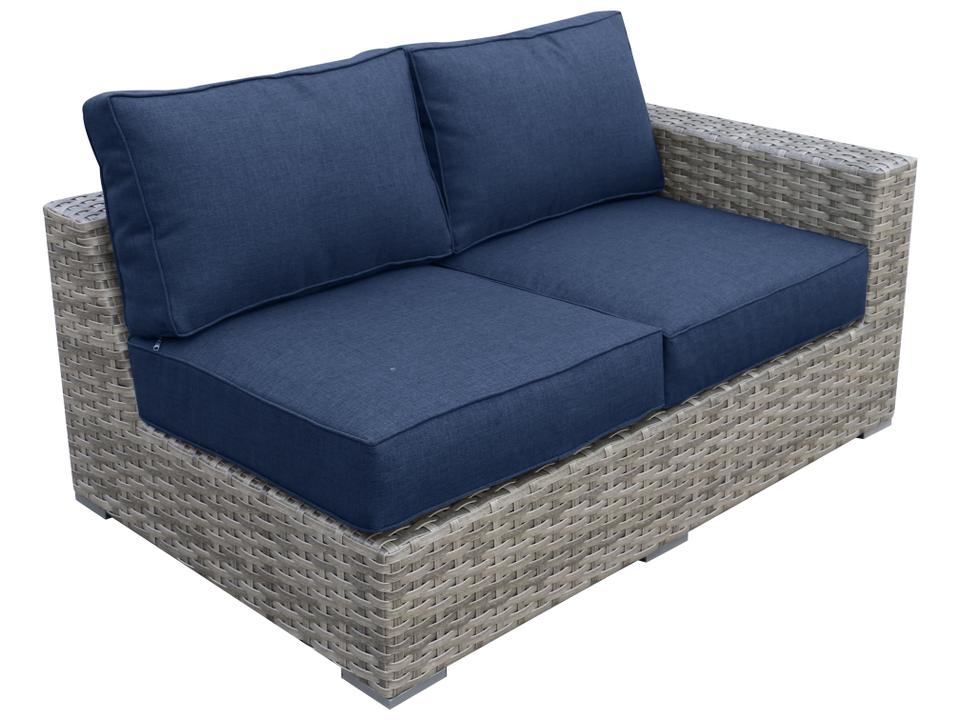 Bali Wicker Cushion Loveseat Sofa in Silver Grey Two Tone Wicker and Navy