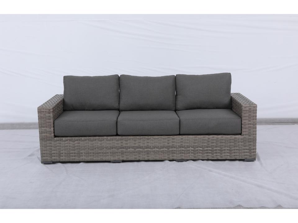 Bali 3-Seat Wicker Outdoor Patio Sofa in Brown with Olefin Cushions