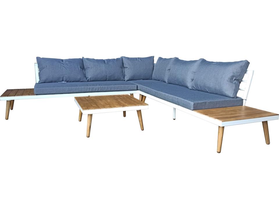 Paradise 4-Piece Modular Wood and Iron Outdoor Sectional with Olefin Cushions