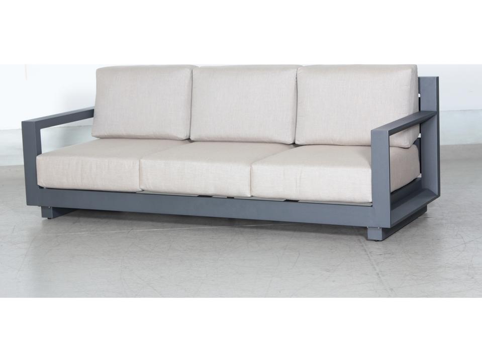 Paris 3-Seat Aluminum Outdoor Sofa with Sunbrella Cushions in Dark Grey