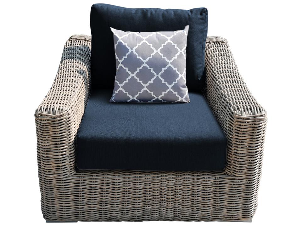 Tulum Wicker Wrapped Aluminum Lounge Chair with Blue Olefin Cushions