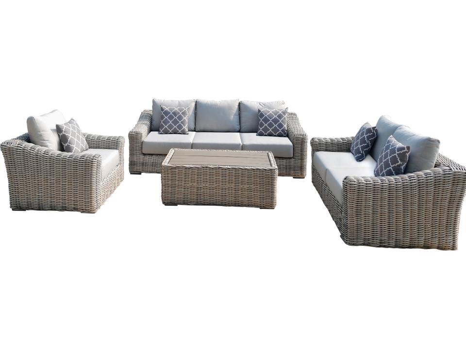 Furniture Hawaii 4-Piece Outdoor Resin Wicker Deep Seating Set Brown Frame Light Gray Cushions