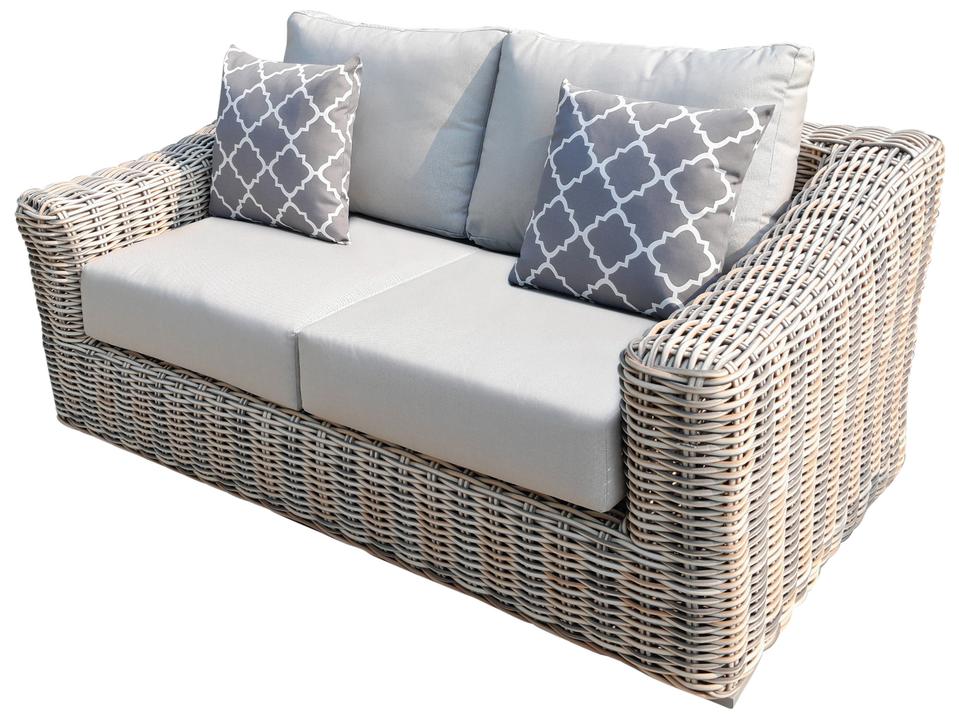 Hawaii Aluminum Frame Outdoor Loveseat with Three-Tone Wicker and Olefin Cushions