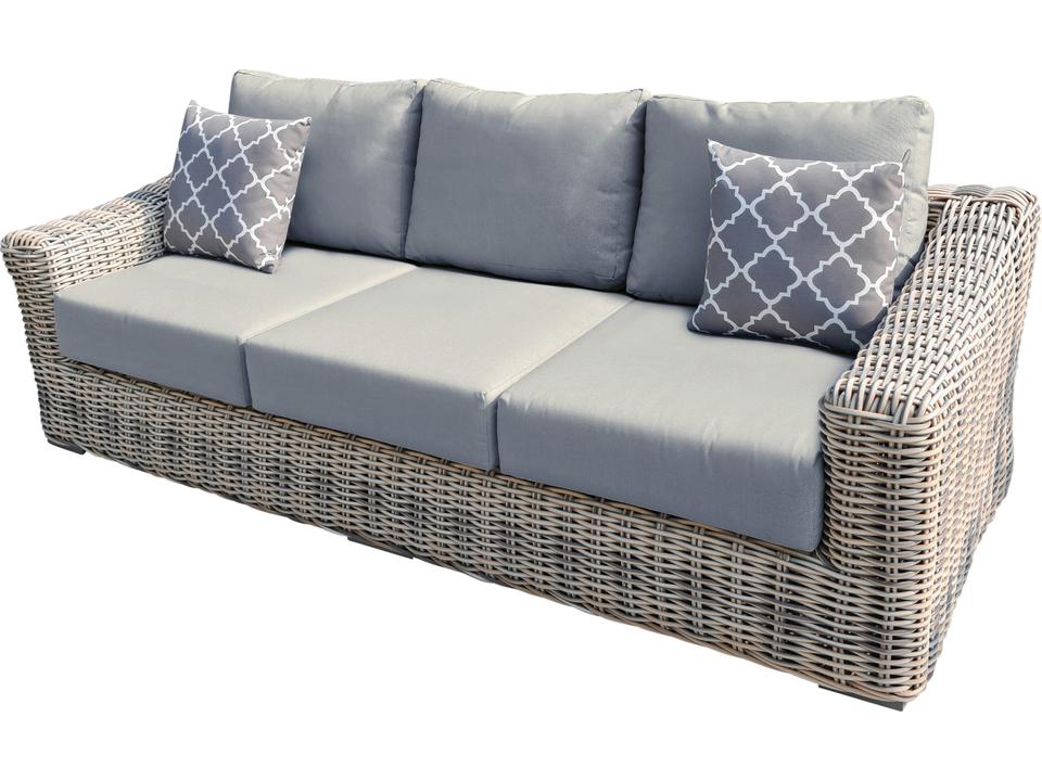 Hawaii Outdoor Aluminum Wicker 3-Seat Sofa with Light Beige Olefin Cushions