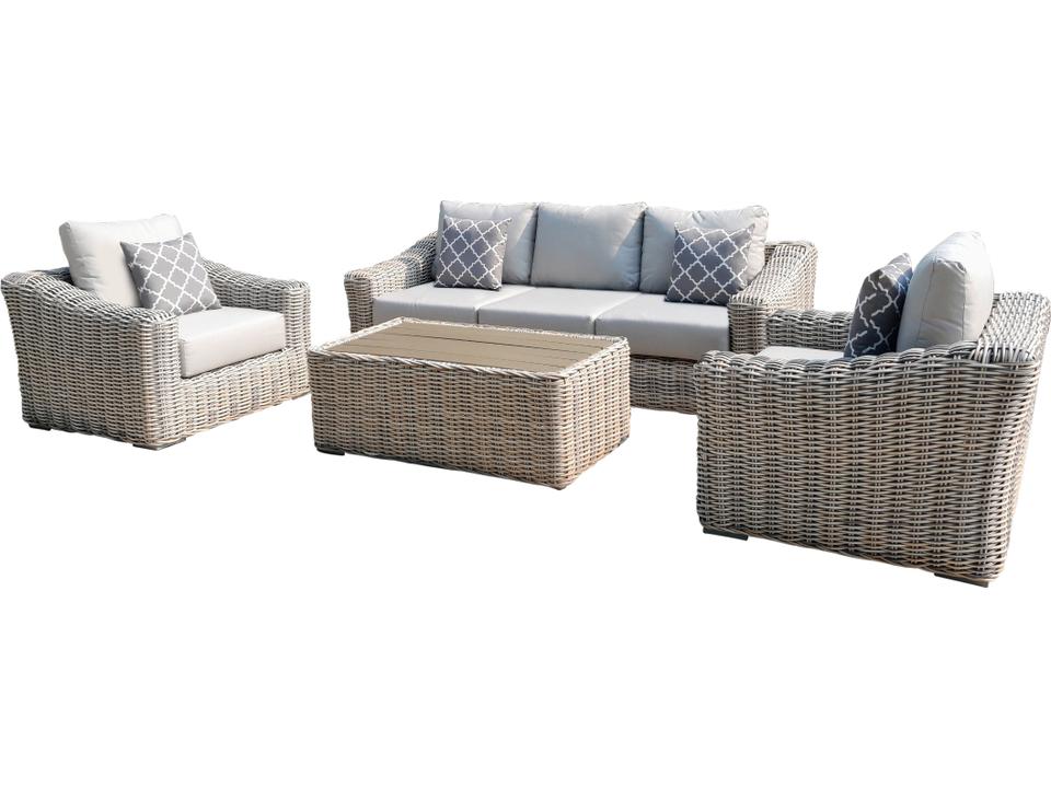 Furniture Hawaii 4-Piece Outdoor Resin Wicker Lounge Set with Gray Cushions