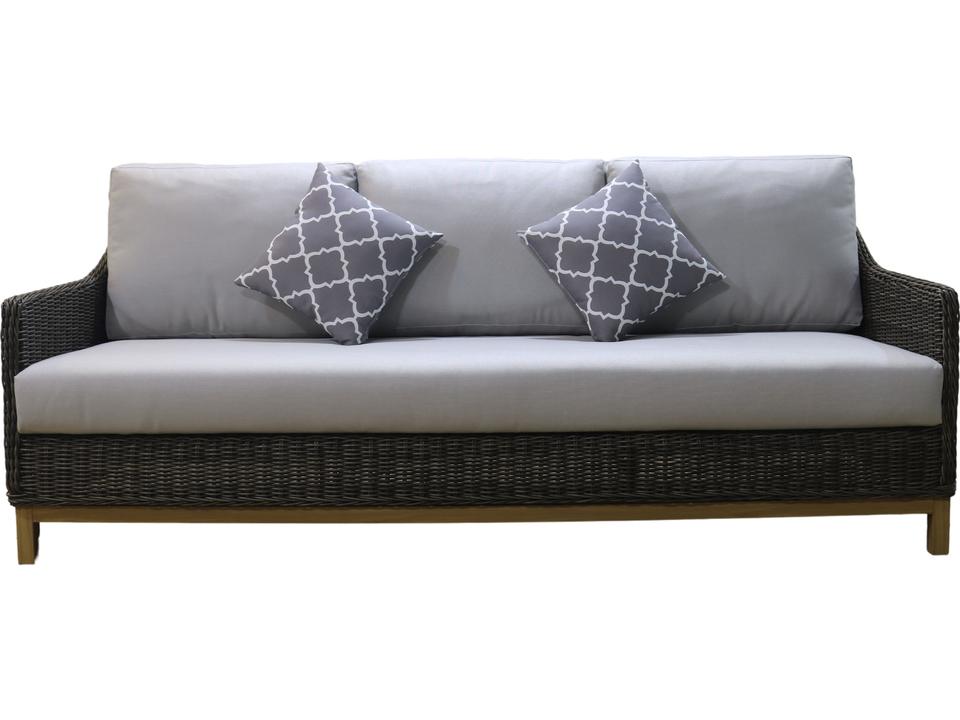Napa 3-Seat Olefin Cushion Outdoor Sofa in Brown and Beige Wicker