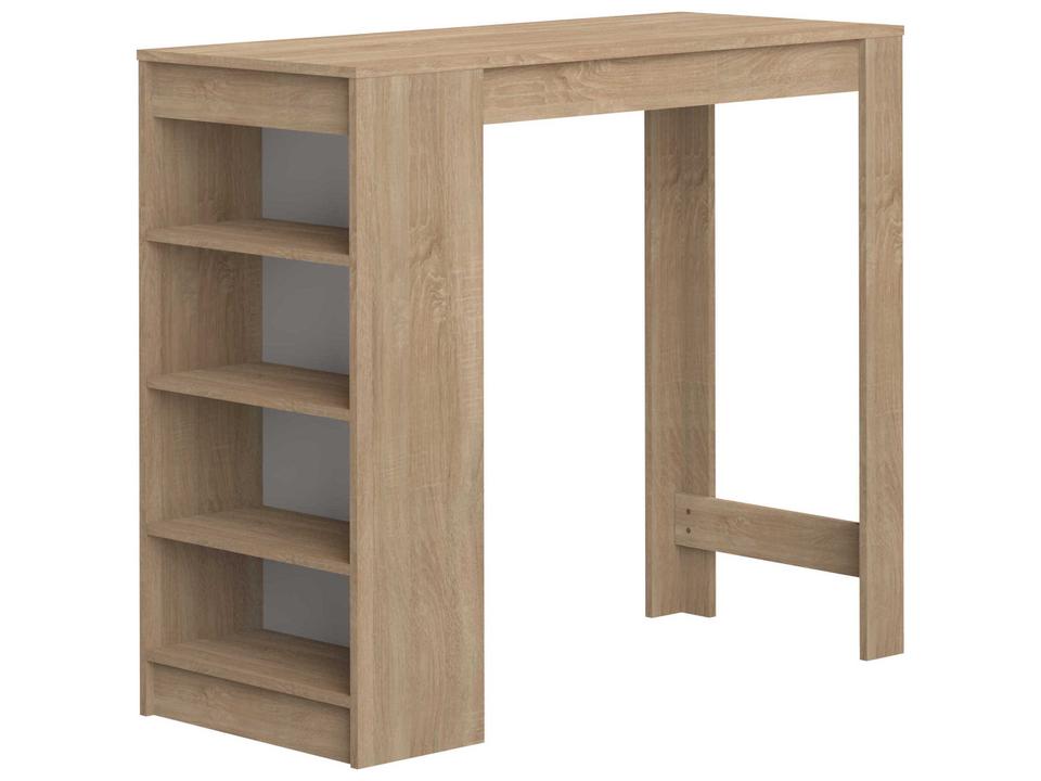 Aravis Rectangular Bar Table with Side Storage Shelves in Natural Oak Melamine