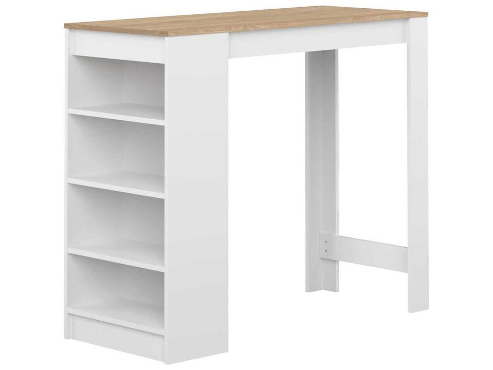 Aravis Rectangular Bar Table with Side Shelves White Natural Oak