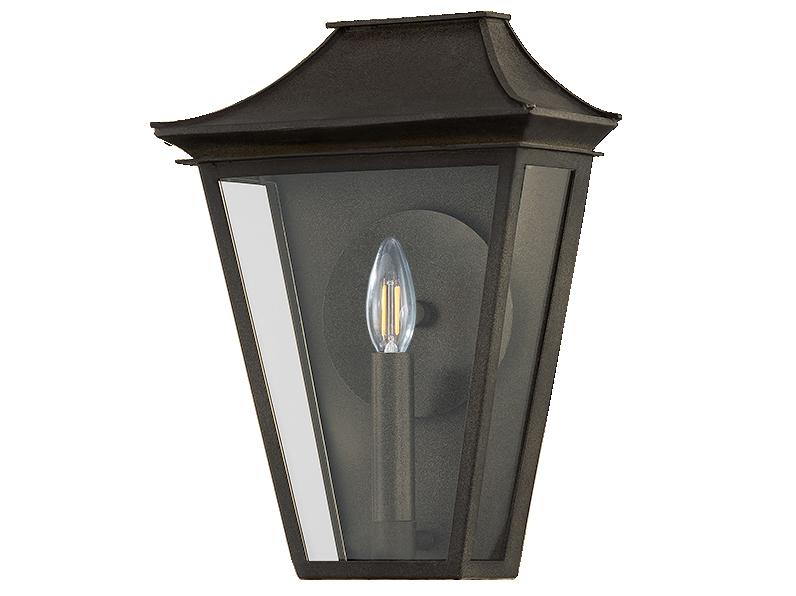 Tehama One-Light Outdoor Wall Sconce in French Iron and Clear Glass