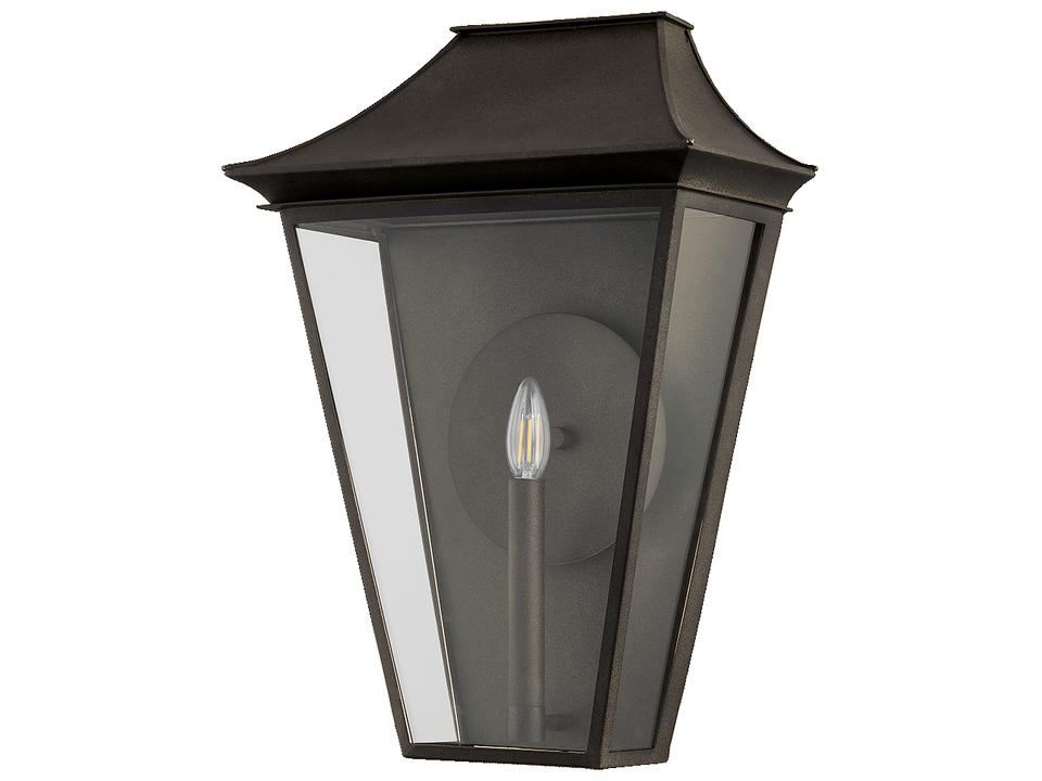 Tehama 1-Light Outdoor Wall Sconce in French Iron and Clear Glass
