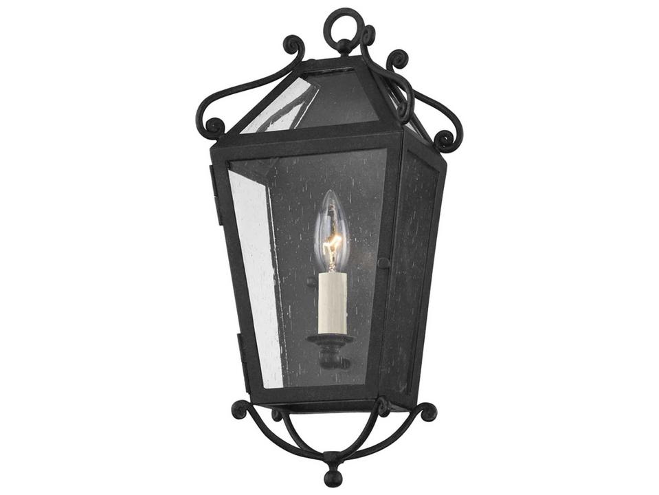 Santa Barbara County 1-Light Outdoor Wall Sconce in French Iron and Clear Seeded Glass by Mark D. Sikes