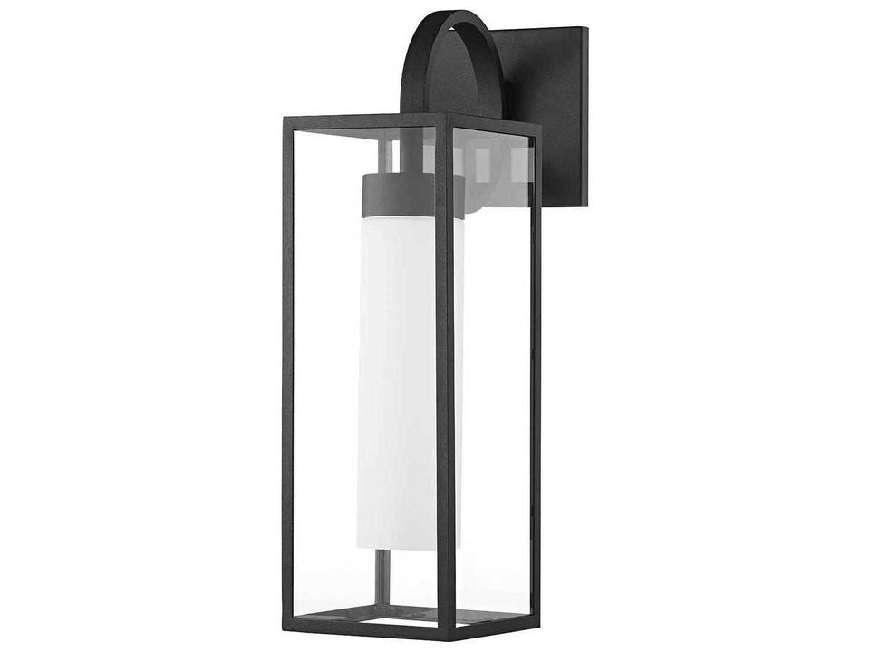 Pax 1-Light Outdoor Wall Sconce in Textured Black and Matte Opal Glass