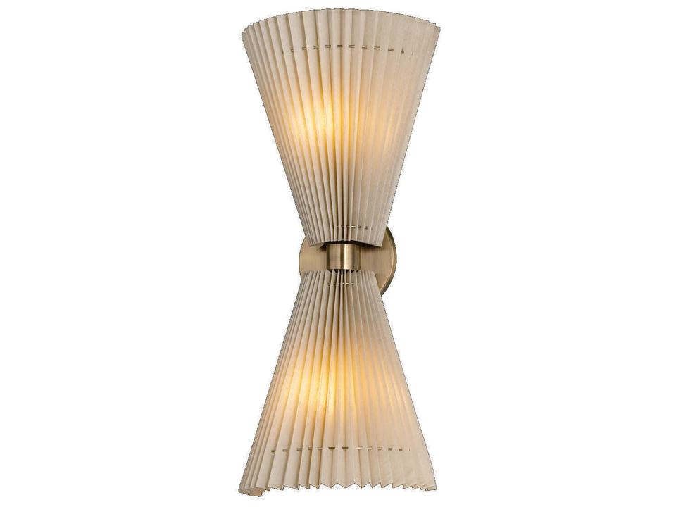 Dell 2-Light Wall Sconce in Patina Brass with Faux Silk Shades