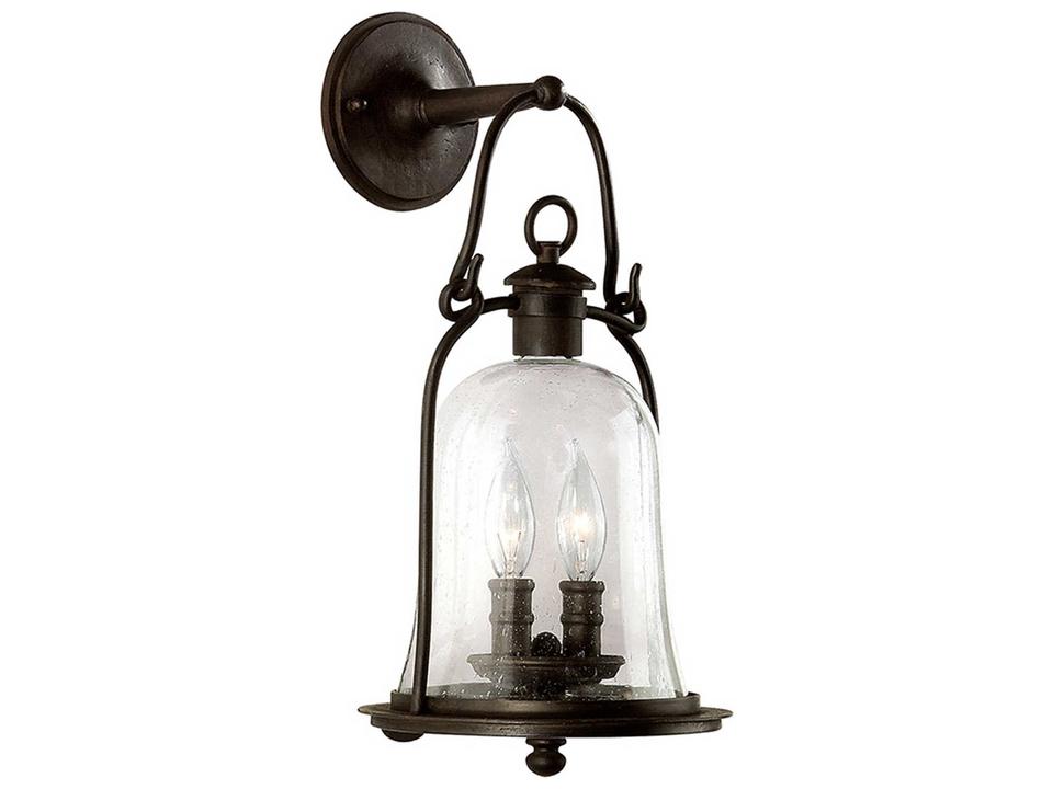 Owings Mill 2-Light Outdoor Wall Lantern in Natural Bronze and Clear Seeded Glass