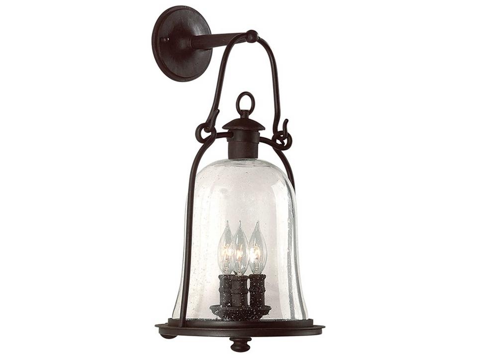 Owings Mill 3-Light Outdoor Wall Lantern in Natural Bronze and Clear Seeded Glass