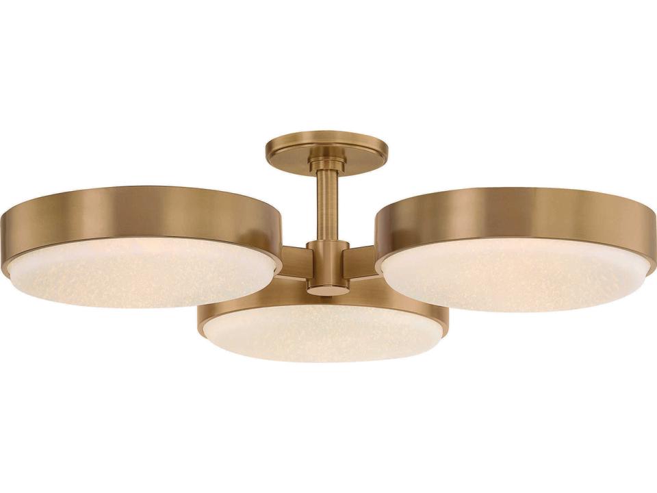 Rory 3-Light Semi Flush Ceiling Light in Patina Brass and Cloud Glass