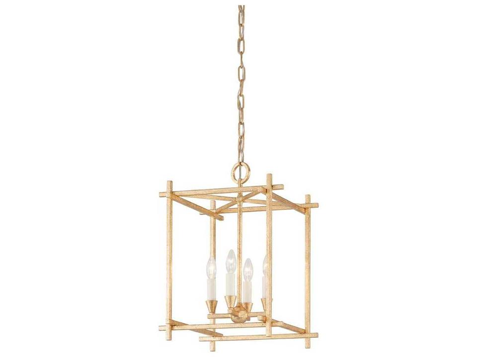 Huck 4-Light Pendant Light in Vintage Gold Leaf and Open Rectangular Frame