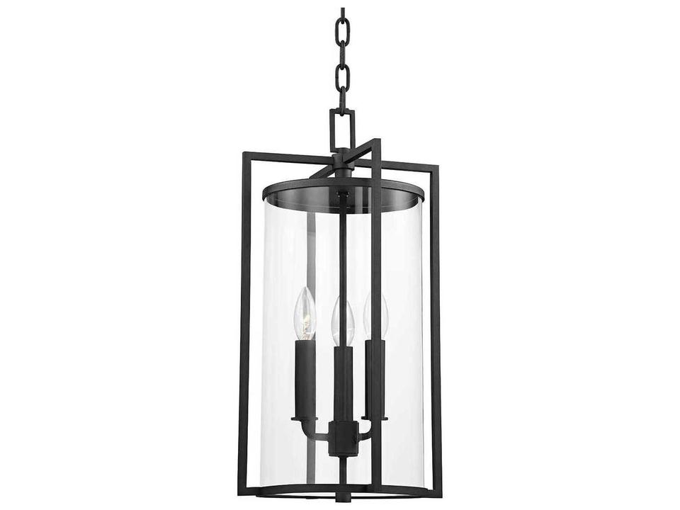 Percy 3-Light Outdoor Pendant Light in Texture Black Aluminum and Clear Glass