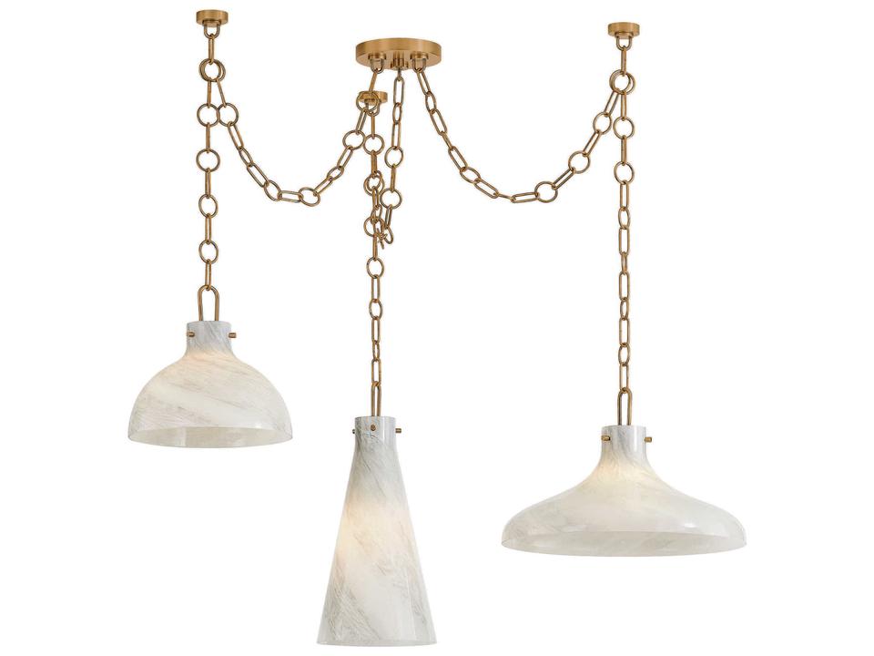 Joaquin 3-Light Chandelier in Patina Brass with Luna Glass