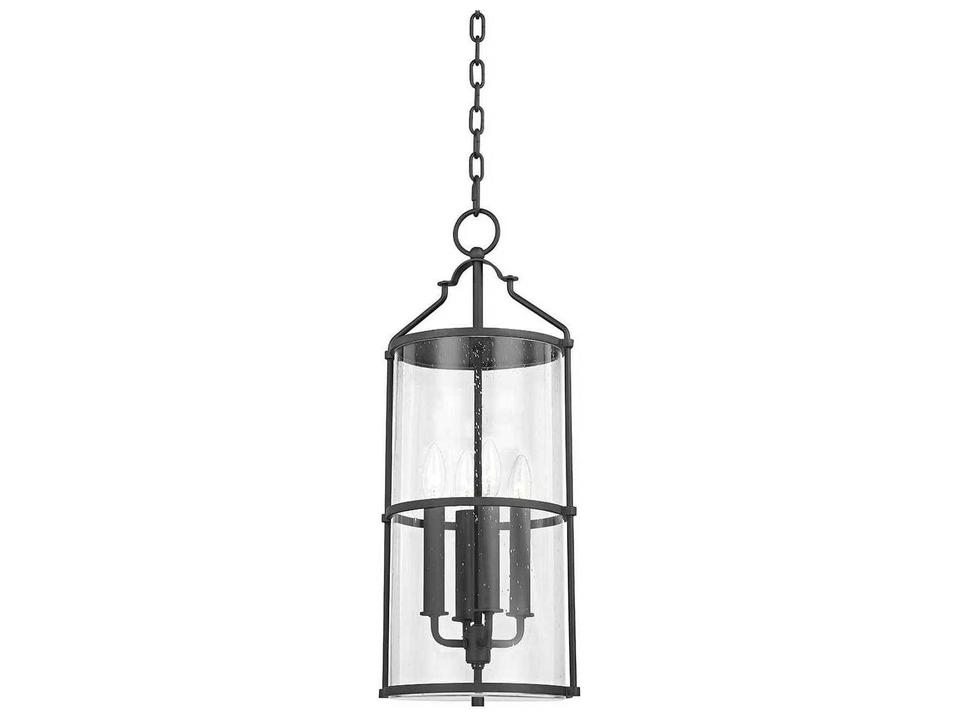 Burbank 4-Light Outdoor Pendant Light in Texture Black and Clear Seeded Glass