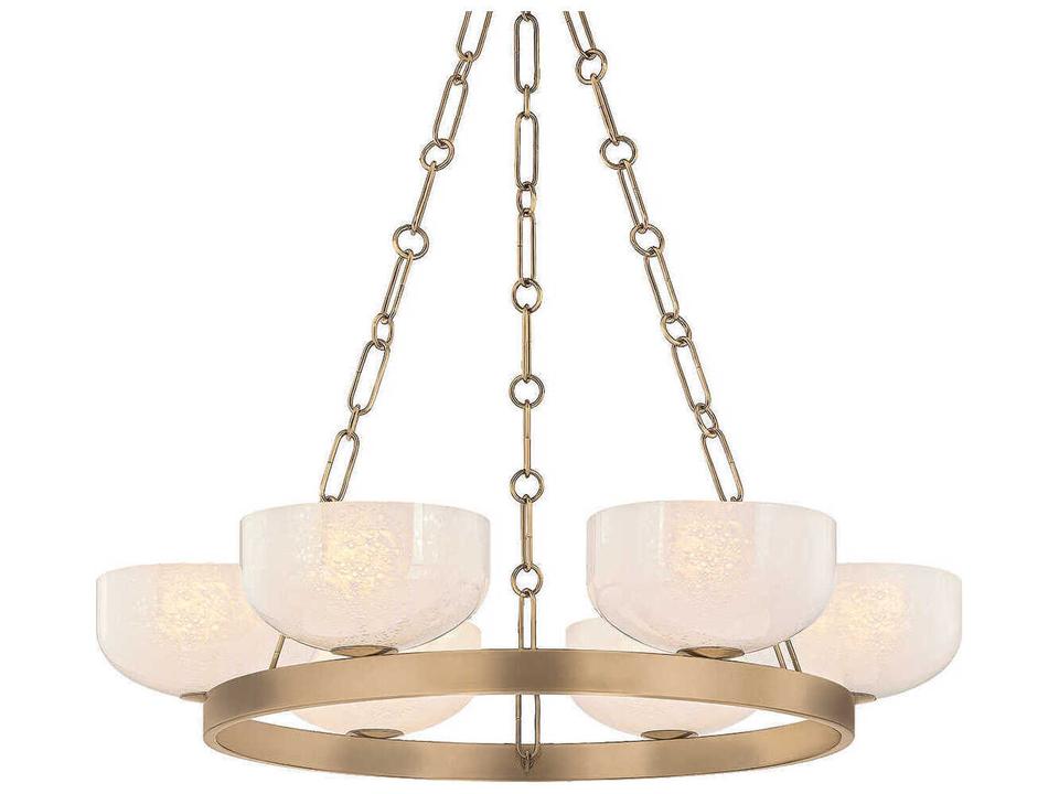 Caelum 6-Light Chandelier in Patina Brass with Seedy Cloud Glass Shades