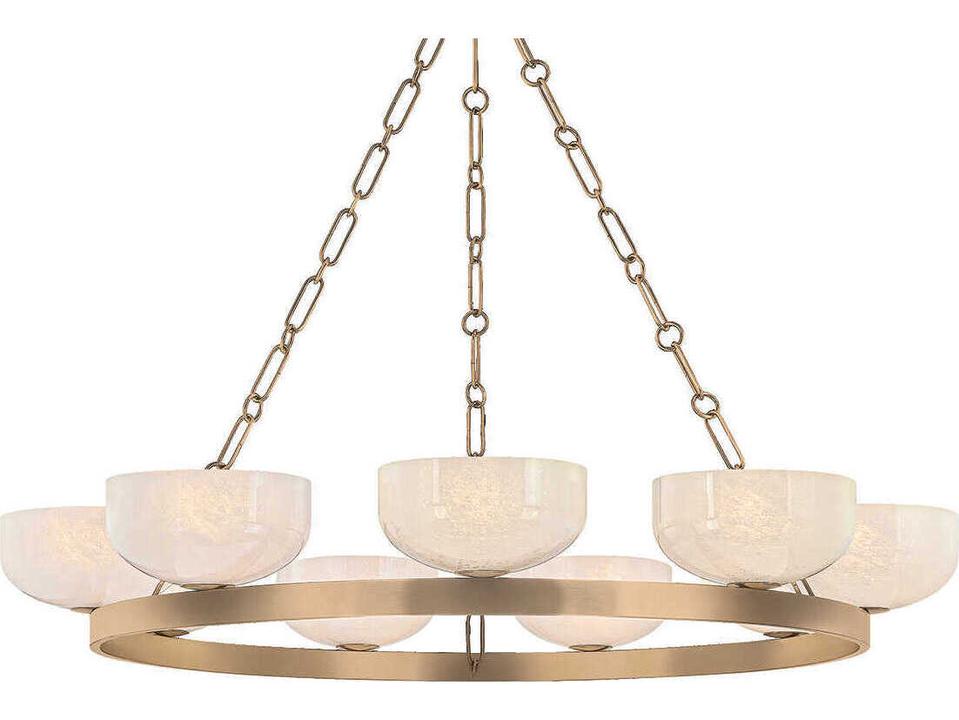Caelum 9-Light Ring Chandelier in Patina Brass and Seedy Cloud Glass