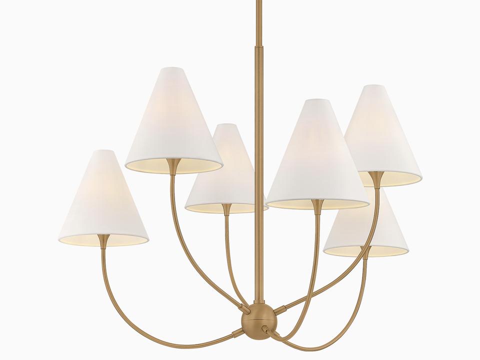 Evermore 6-Light Chandelier in Patina Brass with Linen Shades by Lauren Liess