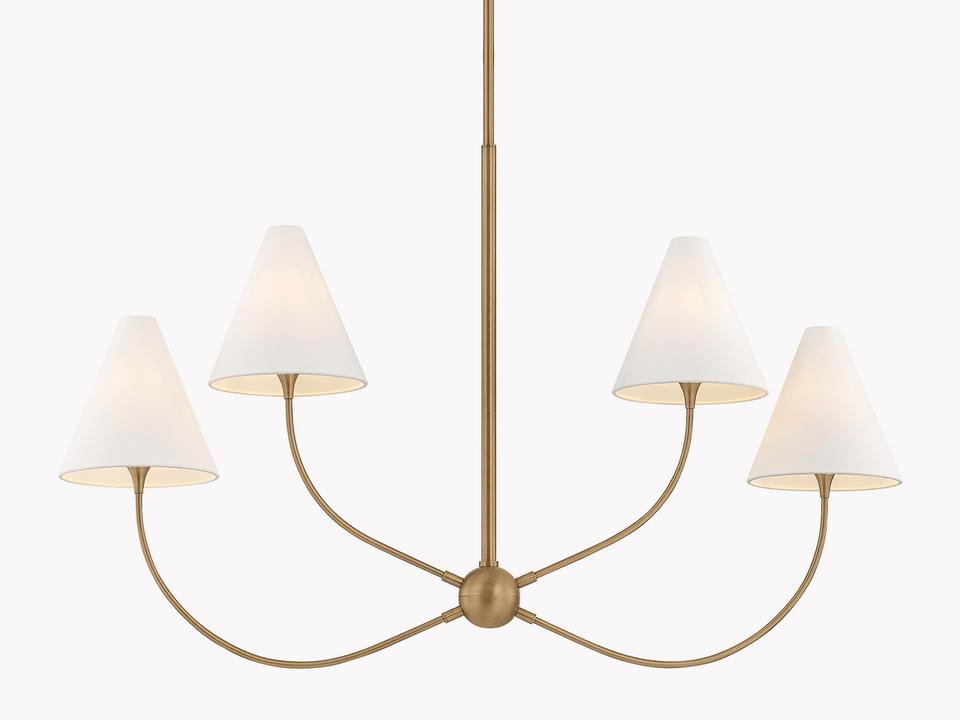 Evermore 4-Light Linear Pendant in Patina Brass with Linen Shades by Lauren Liess