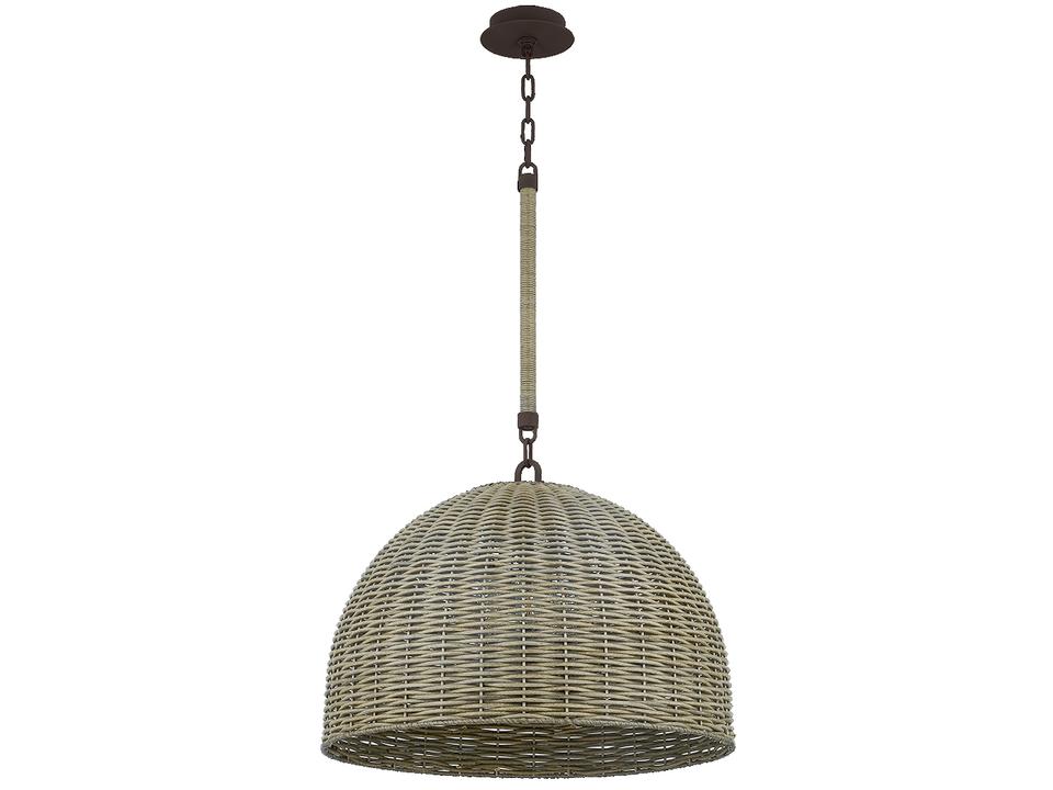 Huxley 3-Light Outdoor Dome Pendant Light in Textured Bronze and Faux Rattan