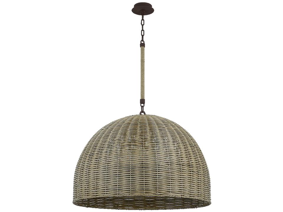 Huxley 5-Light Outdoor Pendant Light in Textured Bronze and Faux Rattan