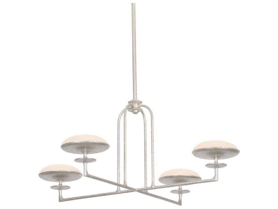 Pacific 4 Light LED Chandelier in Warm Silver Leaf and Etched Matte Glass